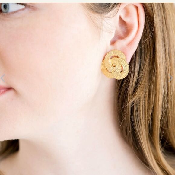 Gold Celtic Knot Earrings with Textured Finish. PLEASE NOTE THESE ARE CLIP ON - Picture 3 of 3